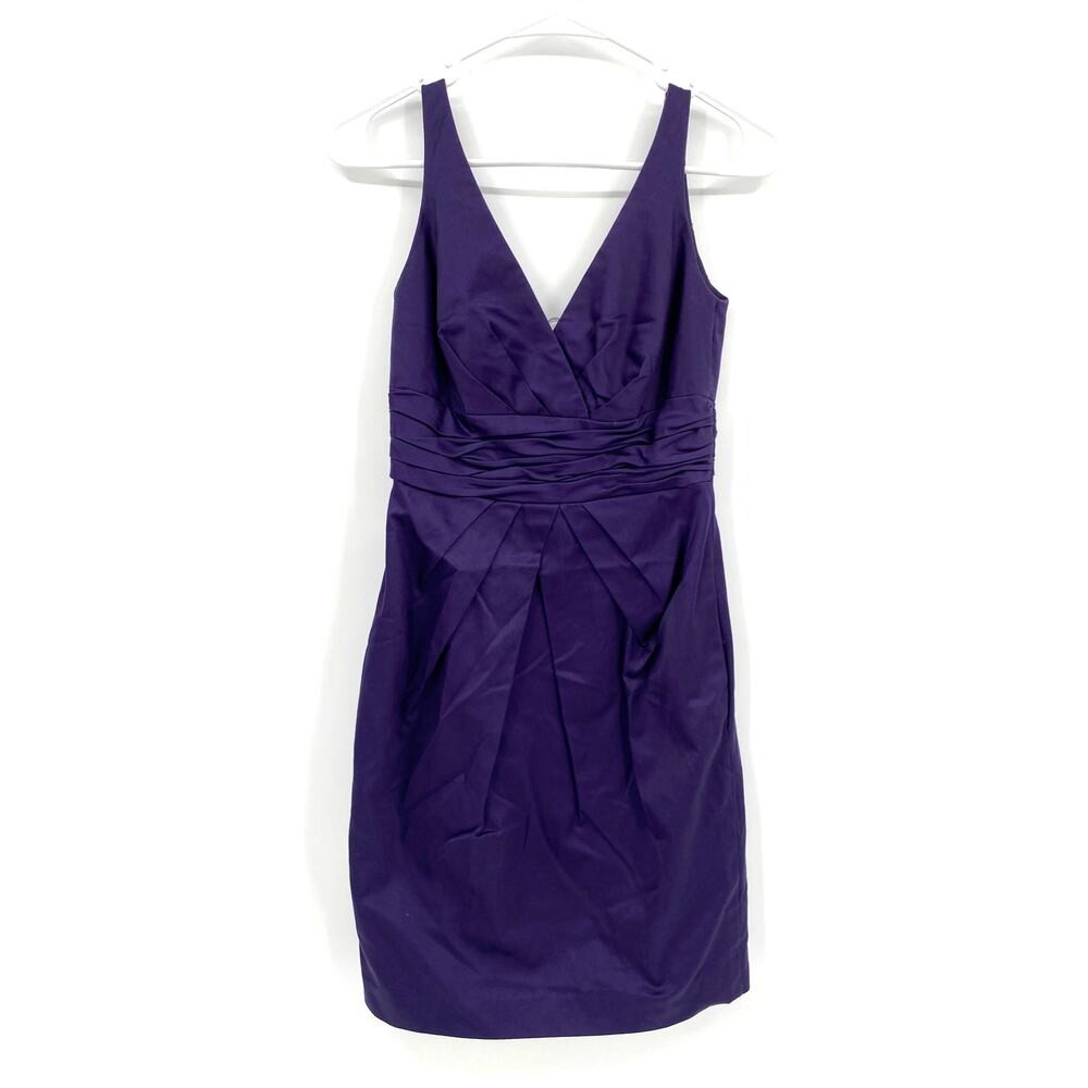 David's Bridal V-neck Cotton Sateen Dress Bridesmaid Ruching Purple Plum Size 2